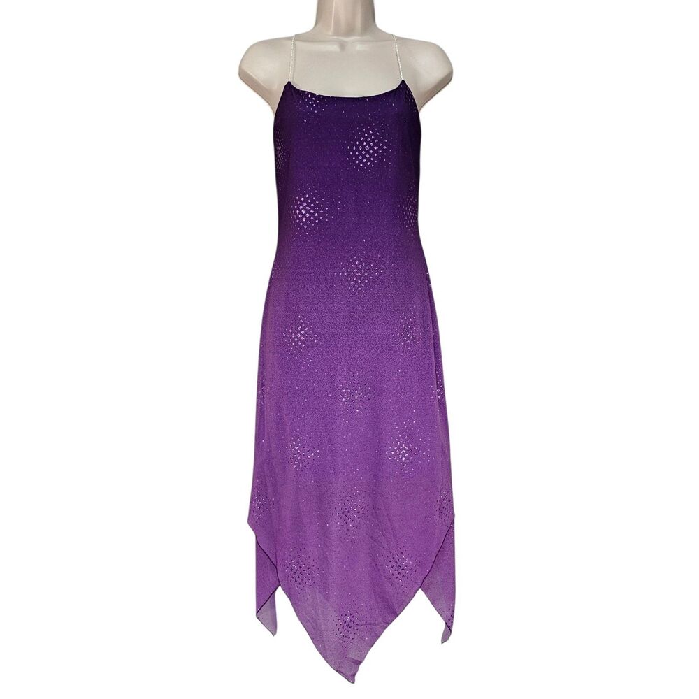 Y2K Purple Ombre Handkerchief Hem Slip Dress Sz M Beaded Straps IN San Francisco